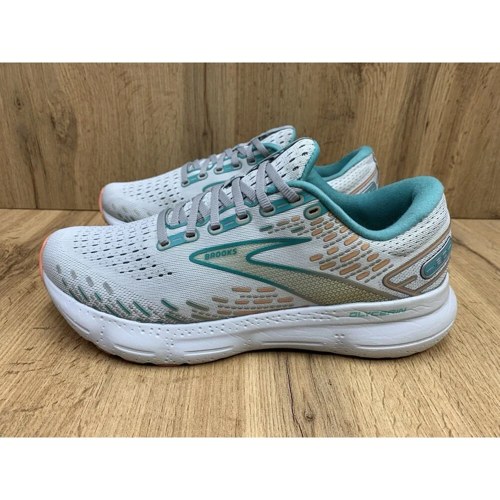 Brooks Glycerin 20 Womens Running Shoes White Aqua Coral Size 10.5 B 1203691B061